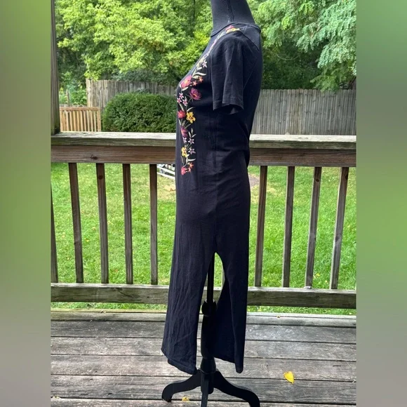 ASOS Black Dress with Colorful Floral Embroidery boho print spit side - Picture 4 of 7